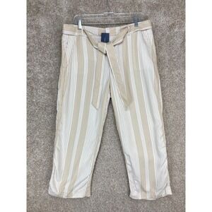 Tommy Hilfiger Striped Wide Leg Pants Womens 14 Tan White Tie Waist Office Chic